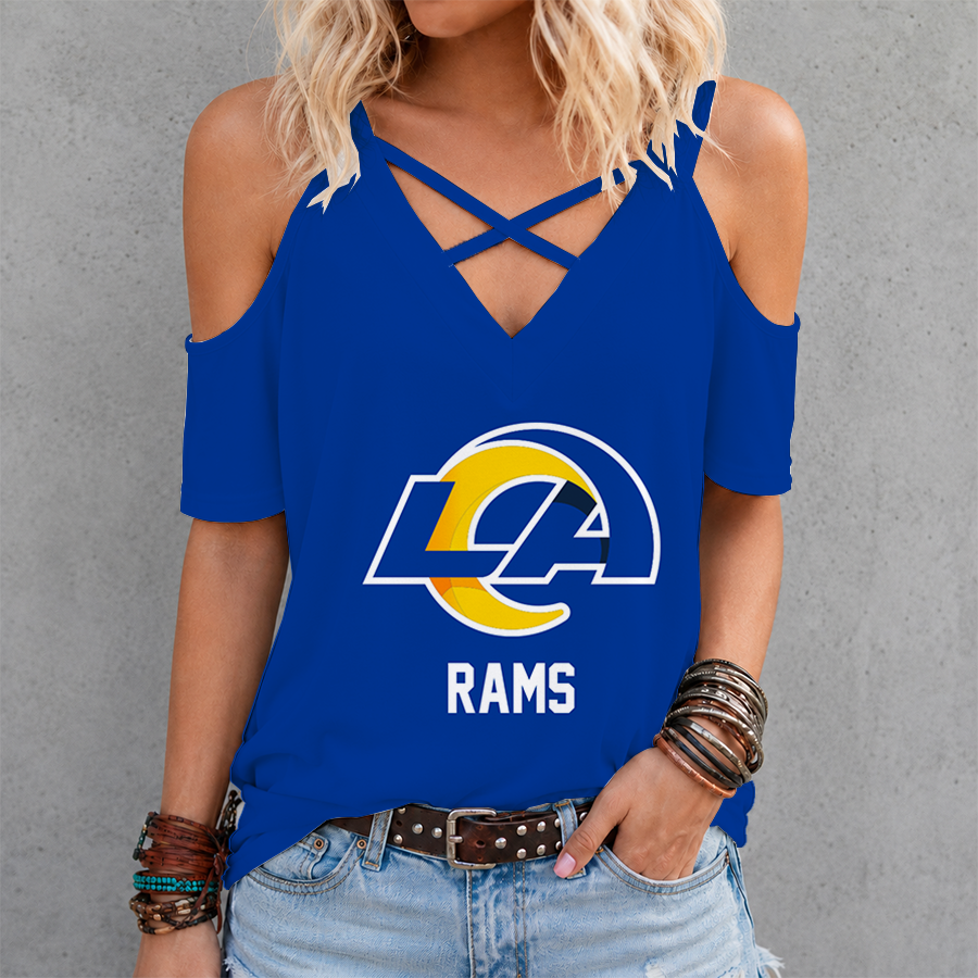 [SPECIAL OFFER] NEW CUSTOMIZED NFL22 LAR LOS ANGELES RAMS CRISS CROSS V-NECK TOP