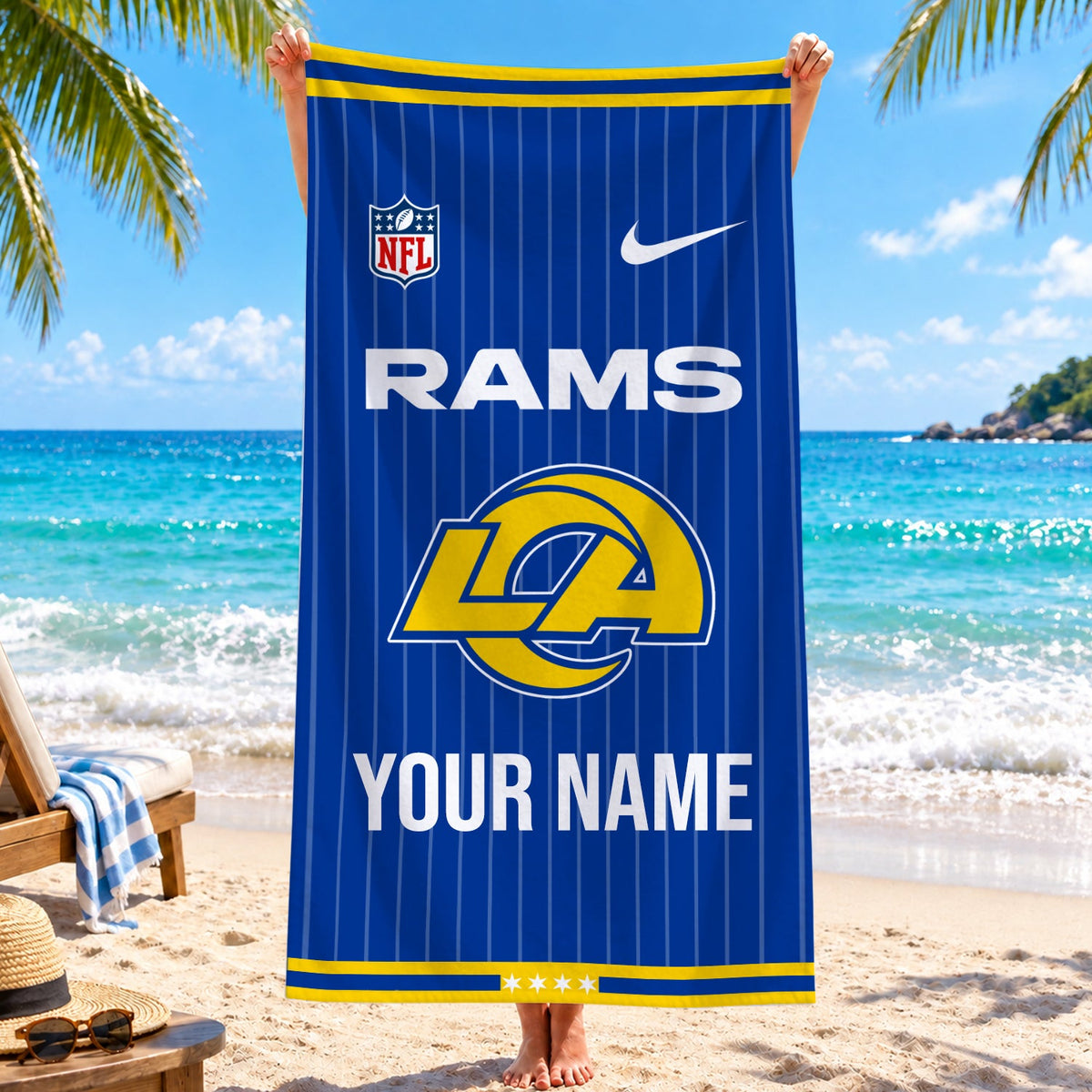 [SPECIAL OFFER] NEW CUSTOMIZED NFL22 LAR LOS ANGELES RAMS BEACH TOWEL