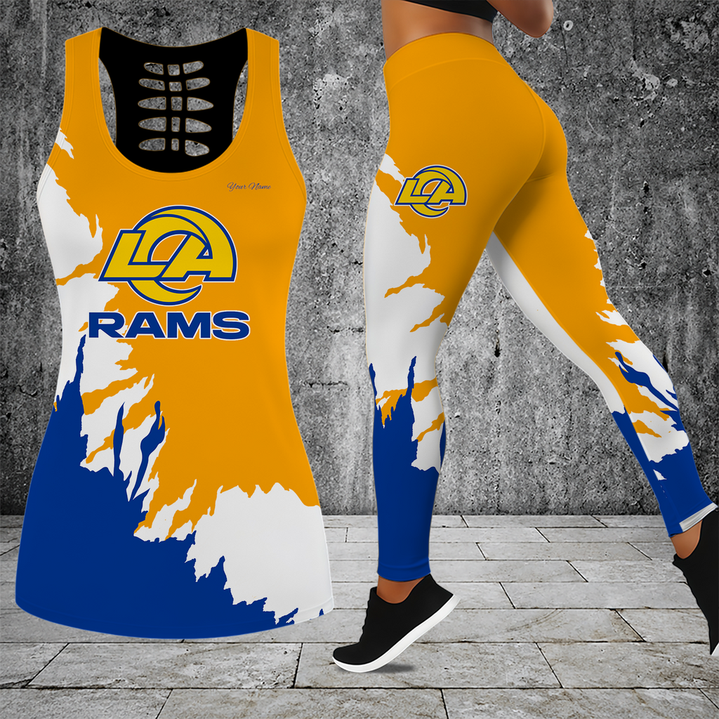 [SPECIAL OFFER] NEW CUSTOMIZED NFL22 LAR LOS ANGELES RAMS HOLLOW TANK TOP & LEGGINGS SET