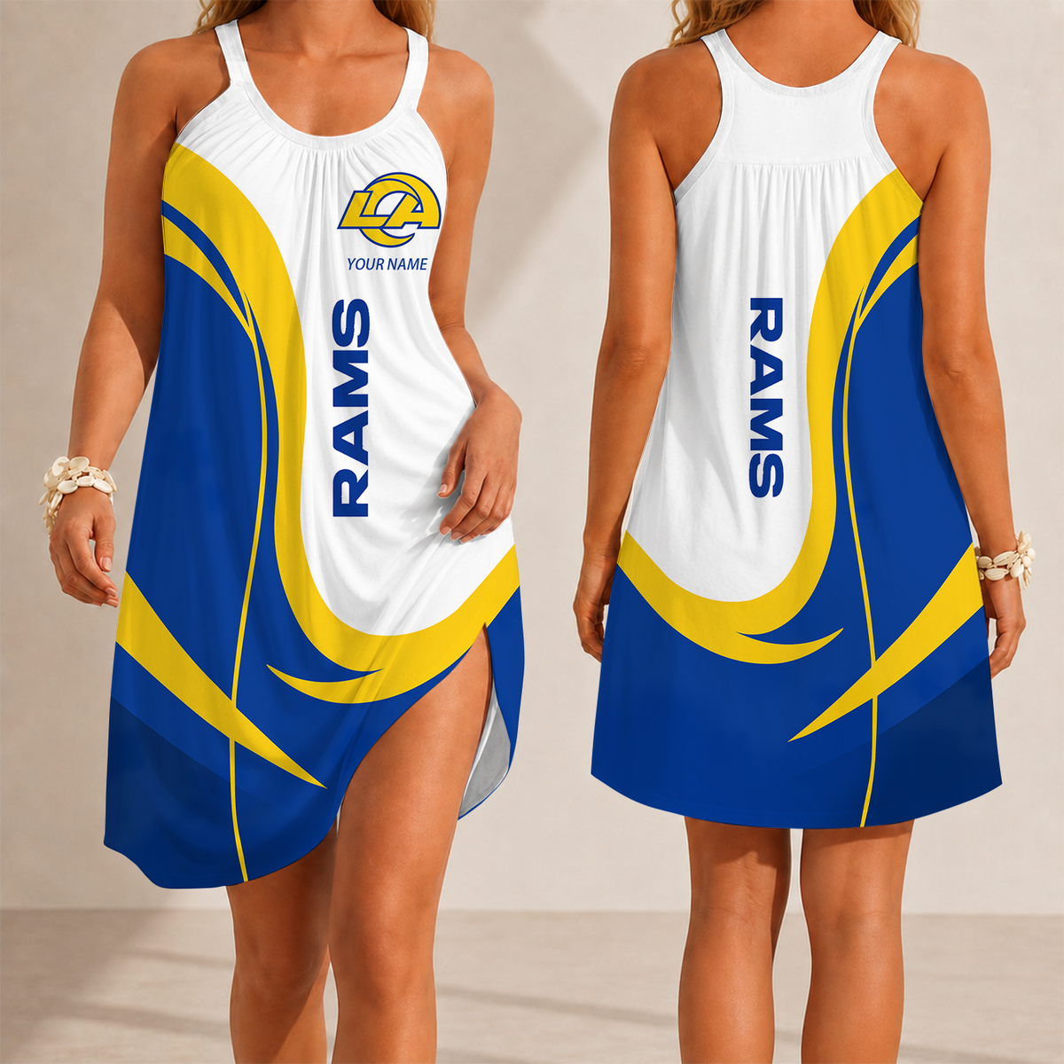 [SPECIAL OFFER] NEW CUSTOMIZED NFL22 LAR LOS ANGELES RAMS CAMISOLE DRESS