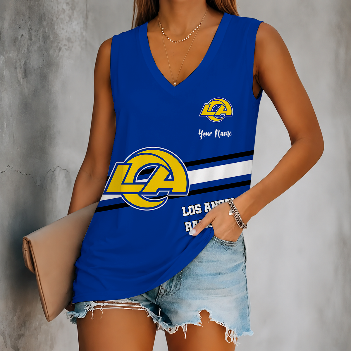 [SPECIAL OFFER] NEW CUSTOMIZED NFL22 LAR LOS ANGELES RAMS WOMEN'S V-NECK TANK TOP