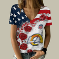 [SPECIAL OFFER] NEW CUSTOMIZED NFL22 LAR LOS ANGELES RAMS V-NECK FEMALE SHIRT