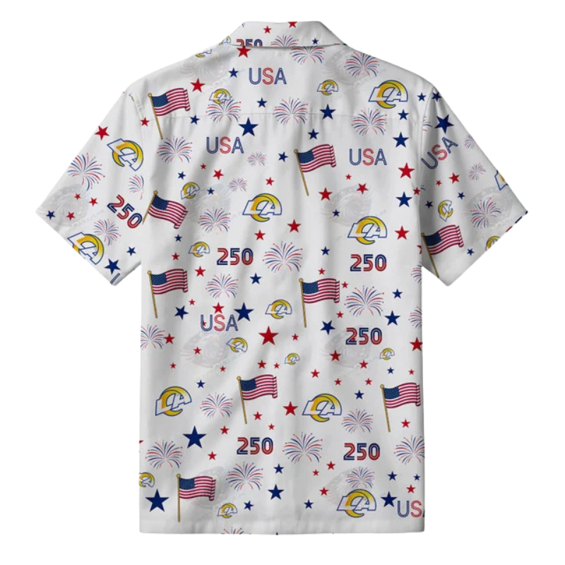 [SPECIAL OFFER] NEW CUSTOMIZED NFL22 LAR LOS ANGELES RAMS PATRIOTIC 250 USA HAWAIIAN SHIRT
