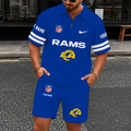 [SPECIAL OFFER] NEW CUSTOMIZED NFL22 LAR LOS ANGELES RAMS QUARTER-ZIP POLO SHIRT & SHORTS SET