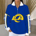 [SPECIAL OFFER] NEW CUSTOMIZED NFL22 LAR LOS ANGELES RAMS QUARTER ZIP RIBBED SWEATER