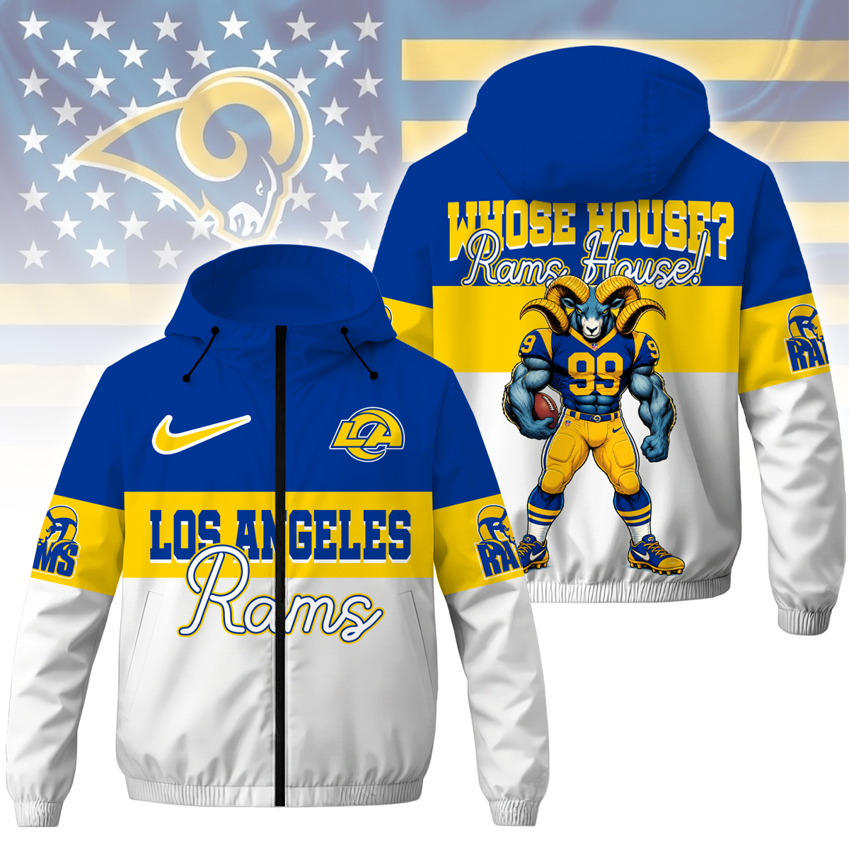 [SPECIAL OFFER] NEW CUSTOMIZED NFL22 LAR LOS ANGELES RAMS WINDBREAKER JACKET