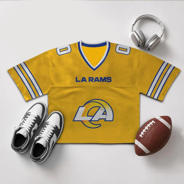 [SPECIAL OFFER] NEW CUSTOMIZED NFL22 LAR LOS ANGELES RAMS V-NECK JERSEY CROP TOP