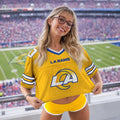 [SPECIAL OFFER] NEW CUSTOMIZED NFL22 LAR LOS ANGELES RAMS V-NECK JERSEY CROP TOP