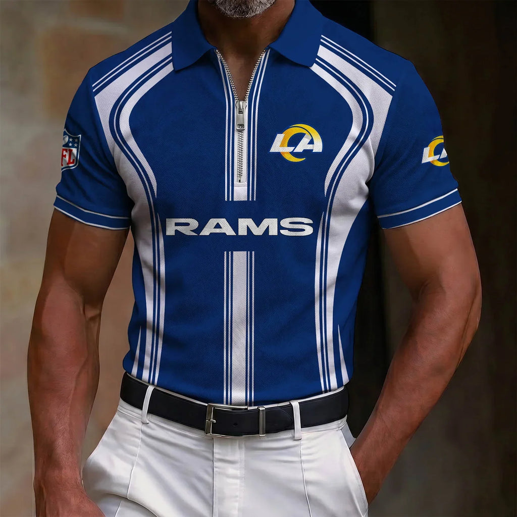 [SPECIAL OFFER] NEW CUSTOMIZED NFL22 LAR LOS ANGELES RAMS ZIP POLO SHIRT