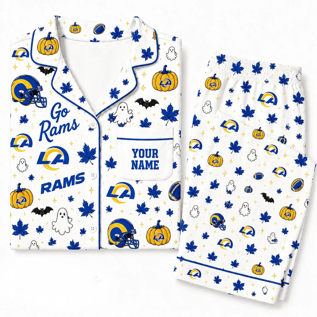 [SPECIAL OFFER] NEW CUSTOMIZED NFL22 LAR LOS ANGELES RAMS HALLOWEEN LONG PAJAMAS SET