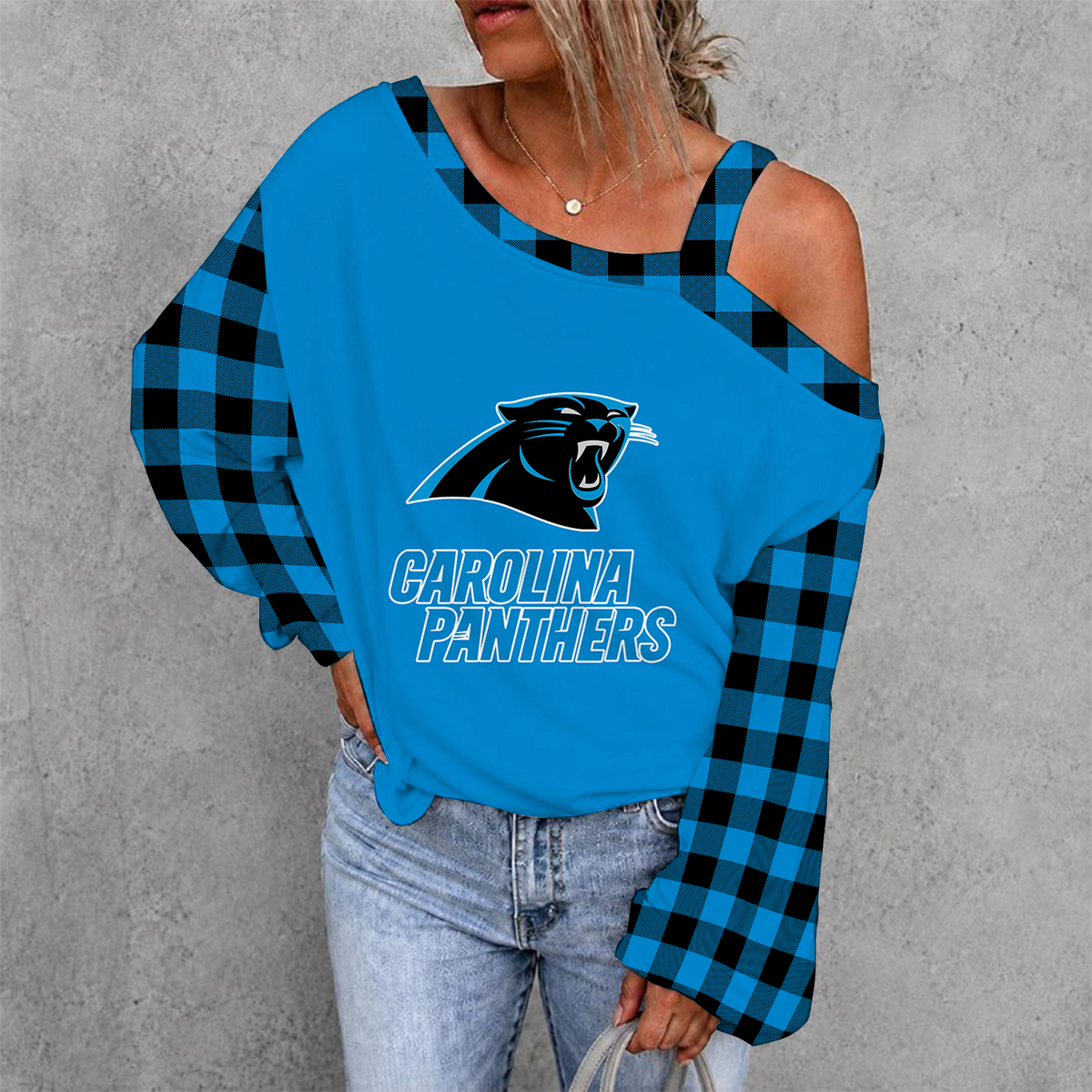 [SPECIAL OFFER] NEW CUSTOMIZED NFL23 CLP CAROLINA PANTHERS WOMEN'S OFF-SHOULDER LONG SLEEVE SHIRT
