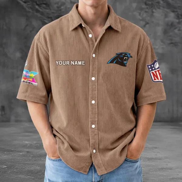 [SPECIAL OFFER] NEW CUSTOMIZED NFL23 CLP CAROLINA PANTHERS SEERSUCKER BUTTON SHIRT