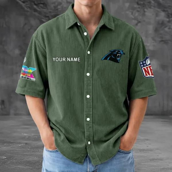 [SPECIAL OFFER] NEW CUSTOMIZED NFL23 CLP CAROLINA PANTHERS SEERSUCKER BUTTON SHIRT