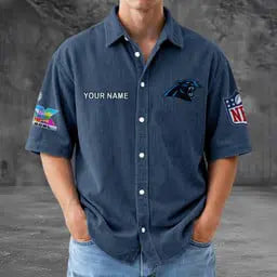 [SPECIAL OFFER] NEW CUSTOMIZED NFL23 CLP CAROLINA PANTHERS SEERSUCKER BUTTON SHIRT