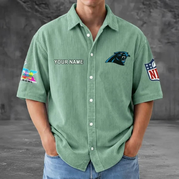 [SPECIAL OFFER] NEW CUSTOMIZED NFL23 CLP CAROLINA PANTHERS SEERSUCKER BUTTON SHIRT