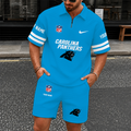 [SPECIAL OFFER] NEW CUSTOMIZED NFL23 CLP CAROLINA PANTHERS QUARTER-ZIP POLO SHIRT & SHORTS SET