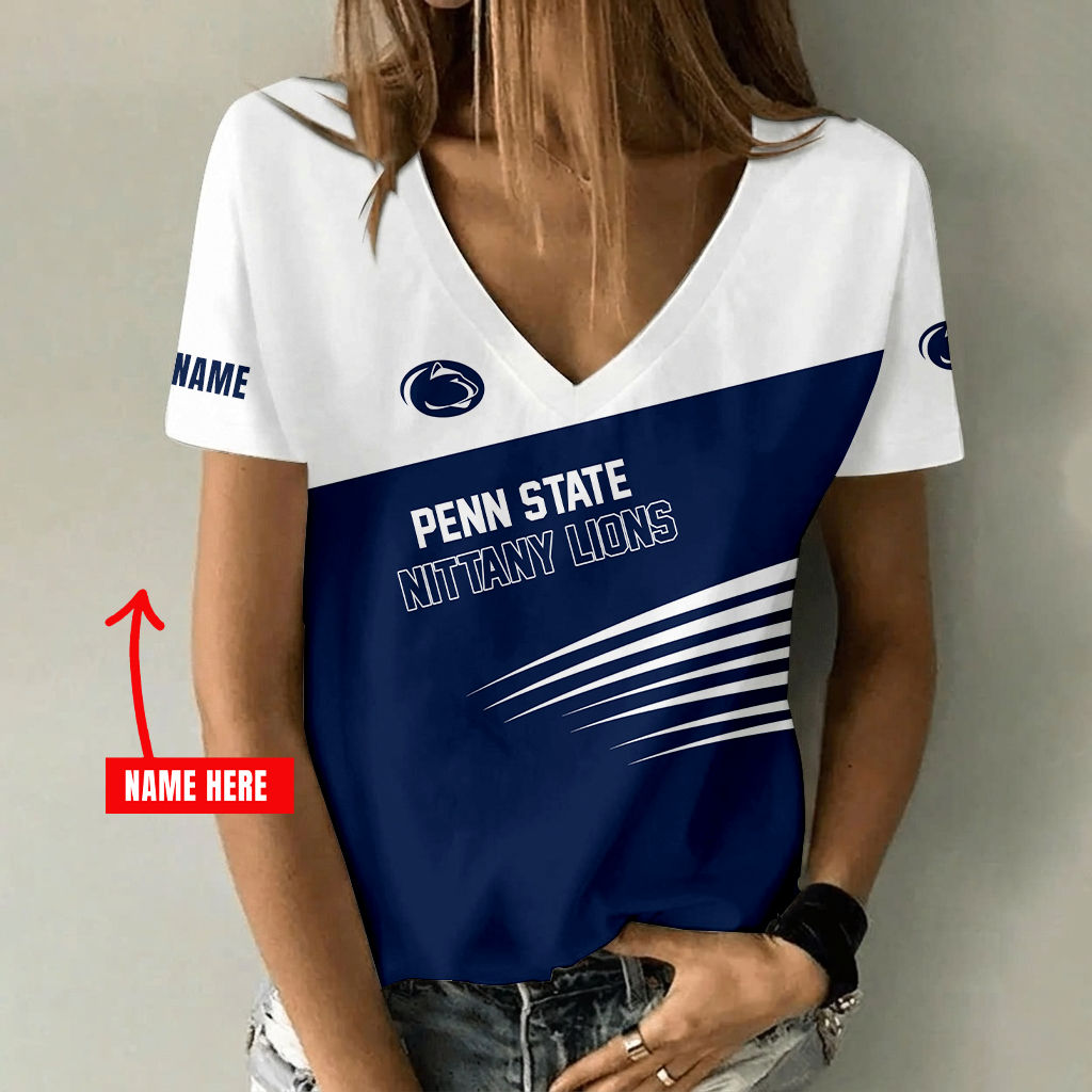 [FAN FAVORITE] NEW CUSTOMIZED NCAA FBS23 PNL PENN STATE NITTANY LIONS V-NECK FEMALE SHIRT