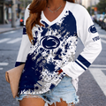 [FAN FAVORITE] NEW CUSTOMIZED NCAA FBS23 PNL PENN STATE NITTANY LIONS WOMEN'S V-NECK LONG SLEEVED SHIRT