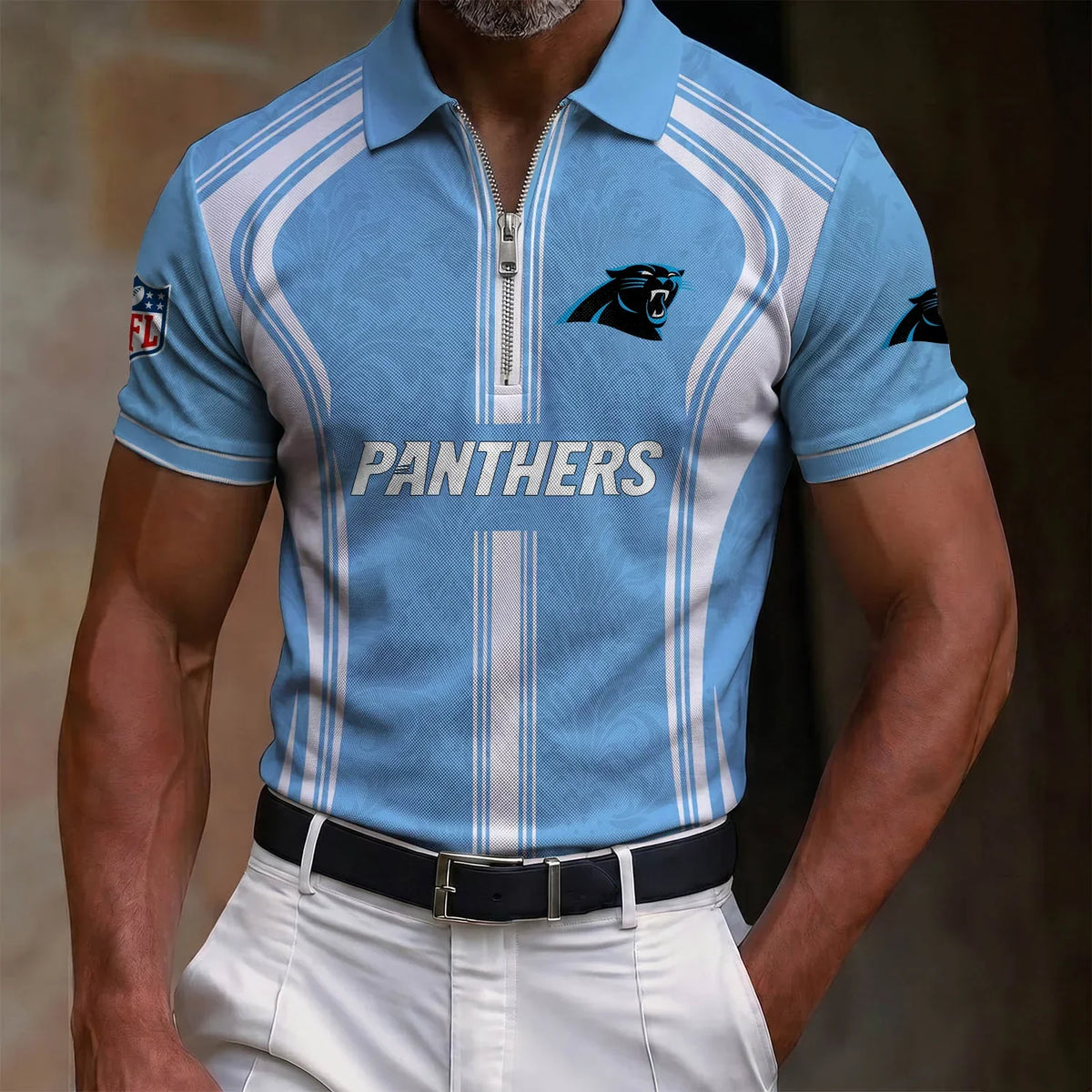 [SPECIAL OFFER] NEW CUSTOMIZED NFL23 CLP CAROLINA PANTHERS ZIP POLO SHIRT