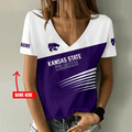 [FAN FAVORITE] NEW CUSTOMIZED NCAA FBS24 KSW KANSAS STATE WILDCATS V-NECK FEMALE SHIRT