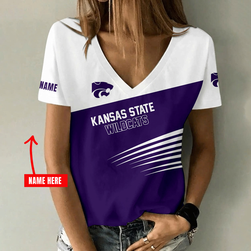 [FAN FAVORITE] NEW CUSTOMIZED NCAA FBS24 KSW KANSAS STATE WILDCATS V-NECK FEMALE SHIRT