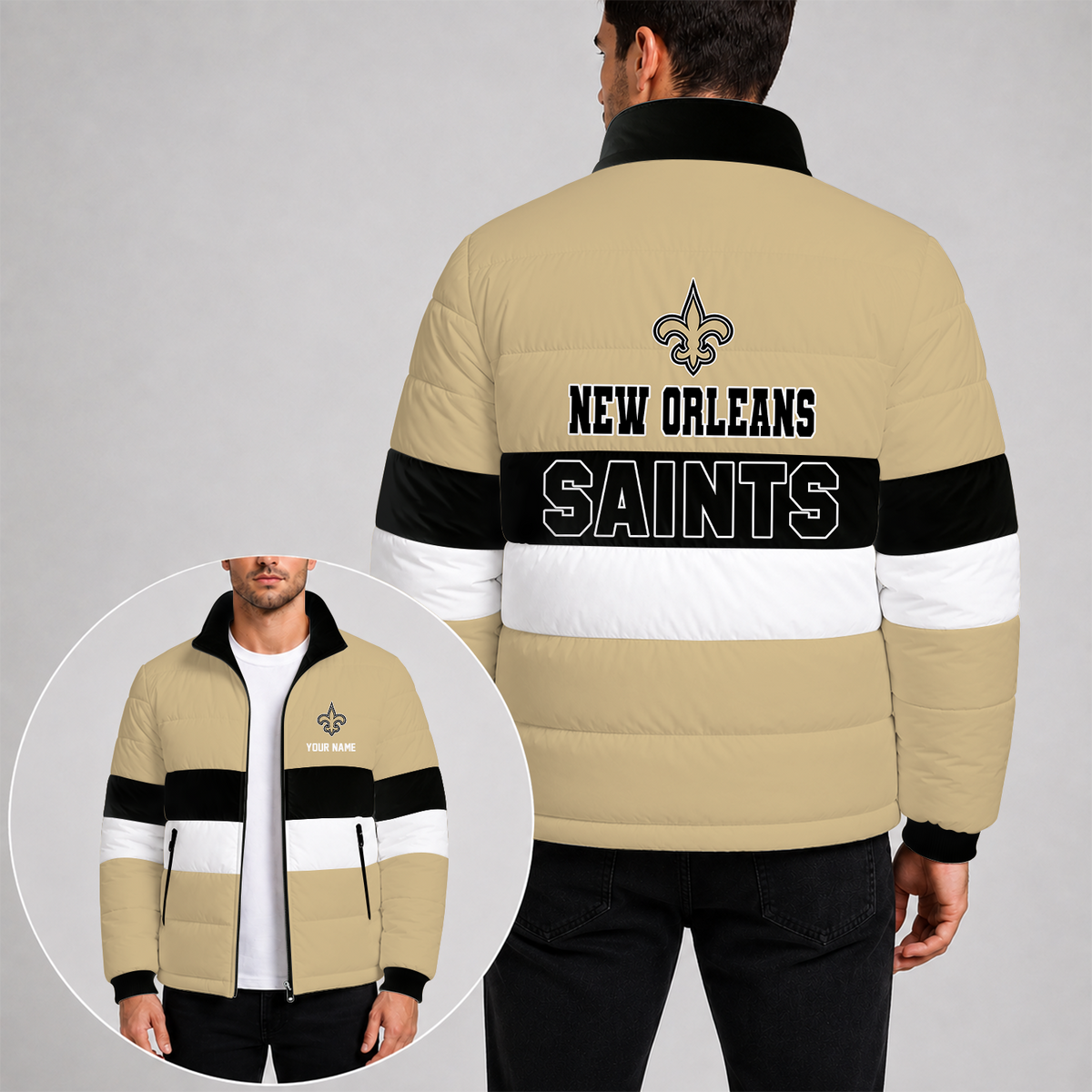 [SPECIAL OFFER] NEW CUSTOMIZED NFL24 NOS NEW ORLEANS SAINTS PUFFER JACKET