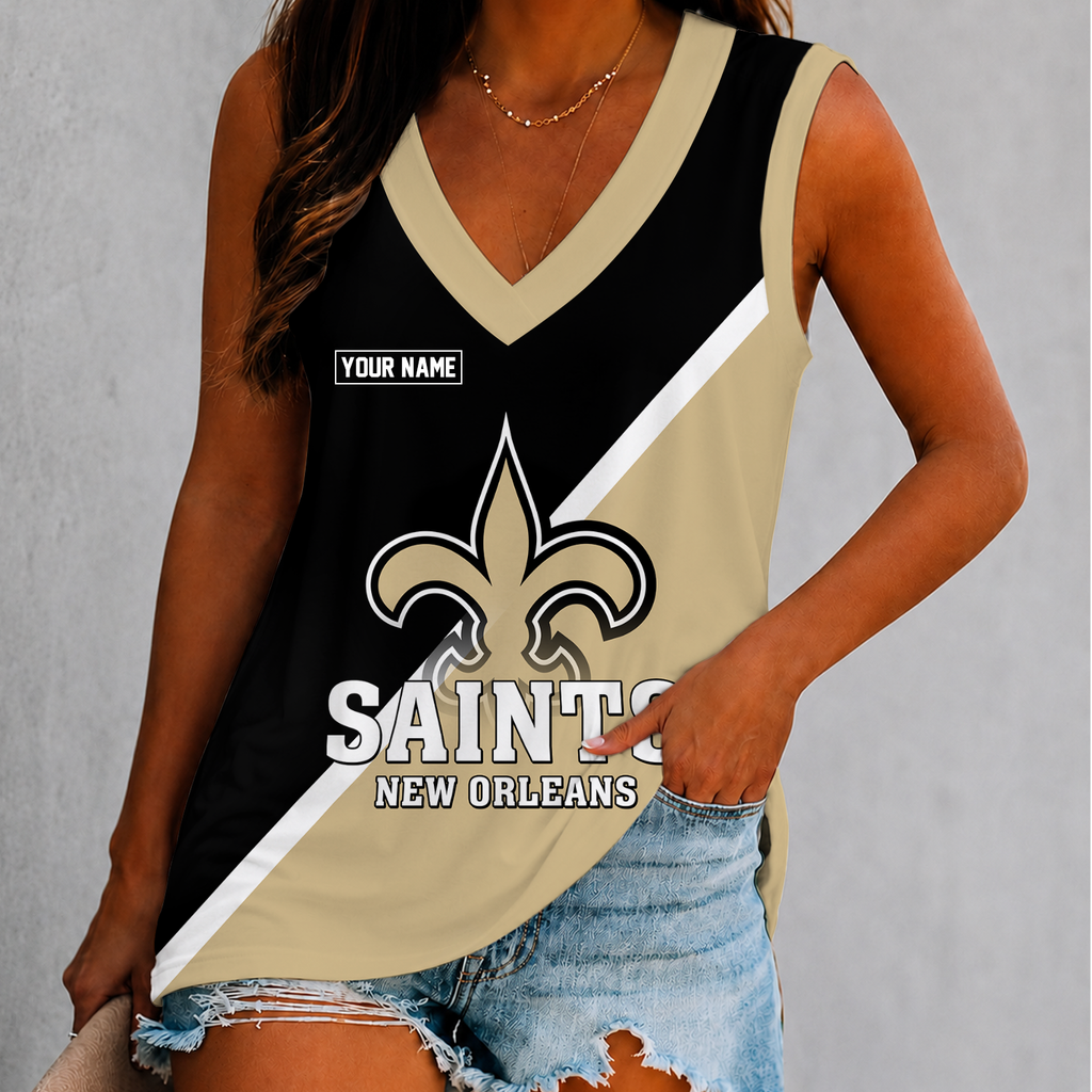 [SPECIAL OFFER] NEW CUSTOMIZED NFL24 NOS NEW ORLEANS SAINTS WOMEN'S V-NECK TANK TOP