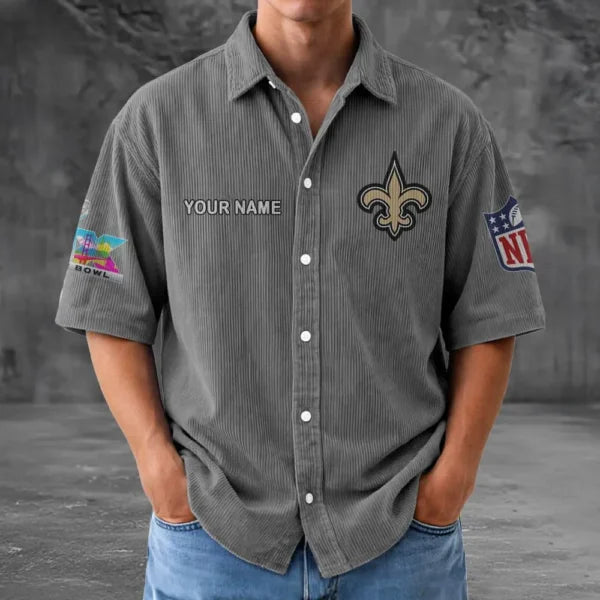 [SPECIAL OFFER] NEW CUSTOMIZED NFL24 NOS NEW ORLEANS SAINTS SEERSUCKER BUTTON SHIRT