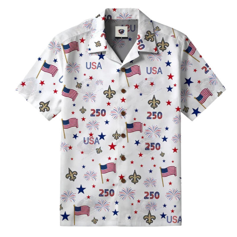 [SPECIAL OFFER] NEW CUSTOMIZED NFL24 NOS NEW ORLEANS SAINTS PATRIOTIC 250 USA HAWAIIAN SHIRT