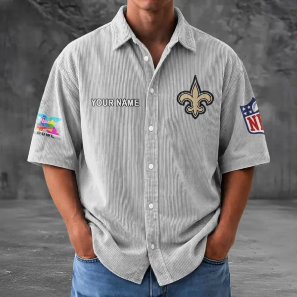 [SPECIAL OFFER] NEW CUSTOMIZED NFL24 NOS NEW ORLEANS SAINTS SEERSUCKER BUTTON SHIRT