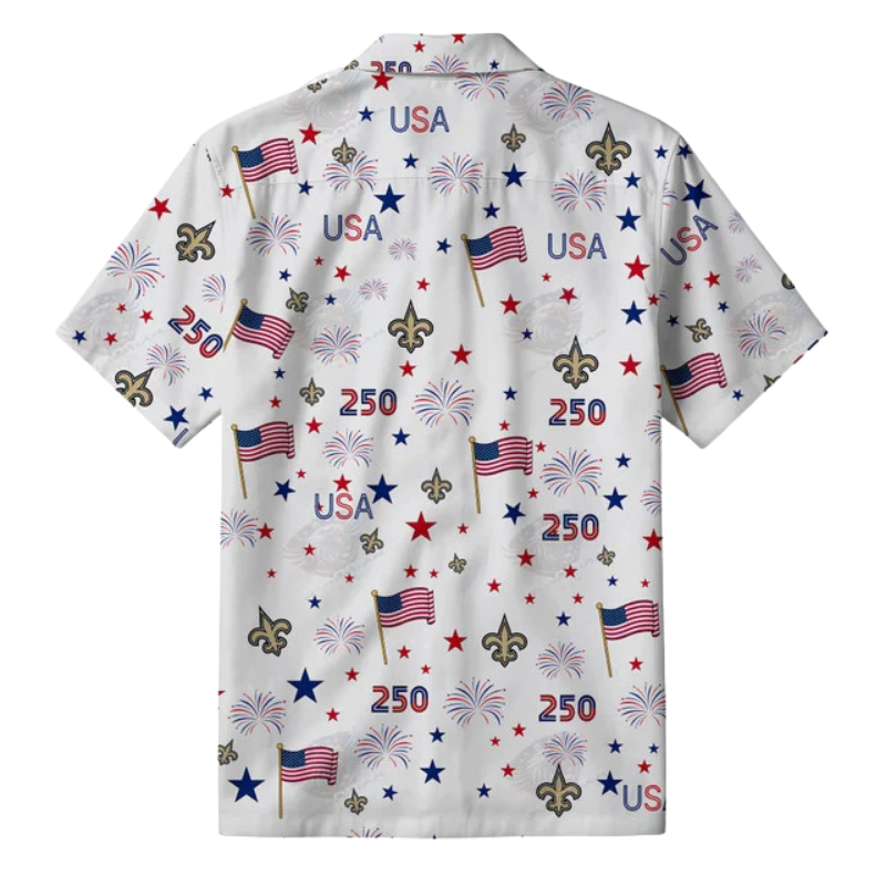 [SPECIAL OFFER] NEW CUSTOMIZED NFL24 NOS NEW ORLEANS SAINTS PATRIOTIC 250 USA HAWAIIAN SHIRT