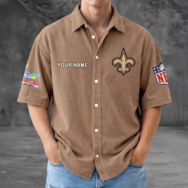 [SPECIAL OFFER] NEW CUSTOMIZED NFL24 NOS NEW ORLEANS SAINTS SEERSUCKER BUTTON SHIRT