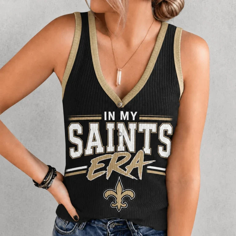 [SPECIAL OFFER] NEW CUSTOMIZED NFL24 NOS NEW ORLEANS SAINTS WOMEN'S V-NECK TANK TOP