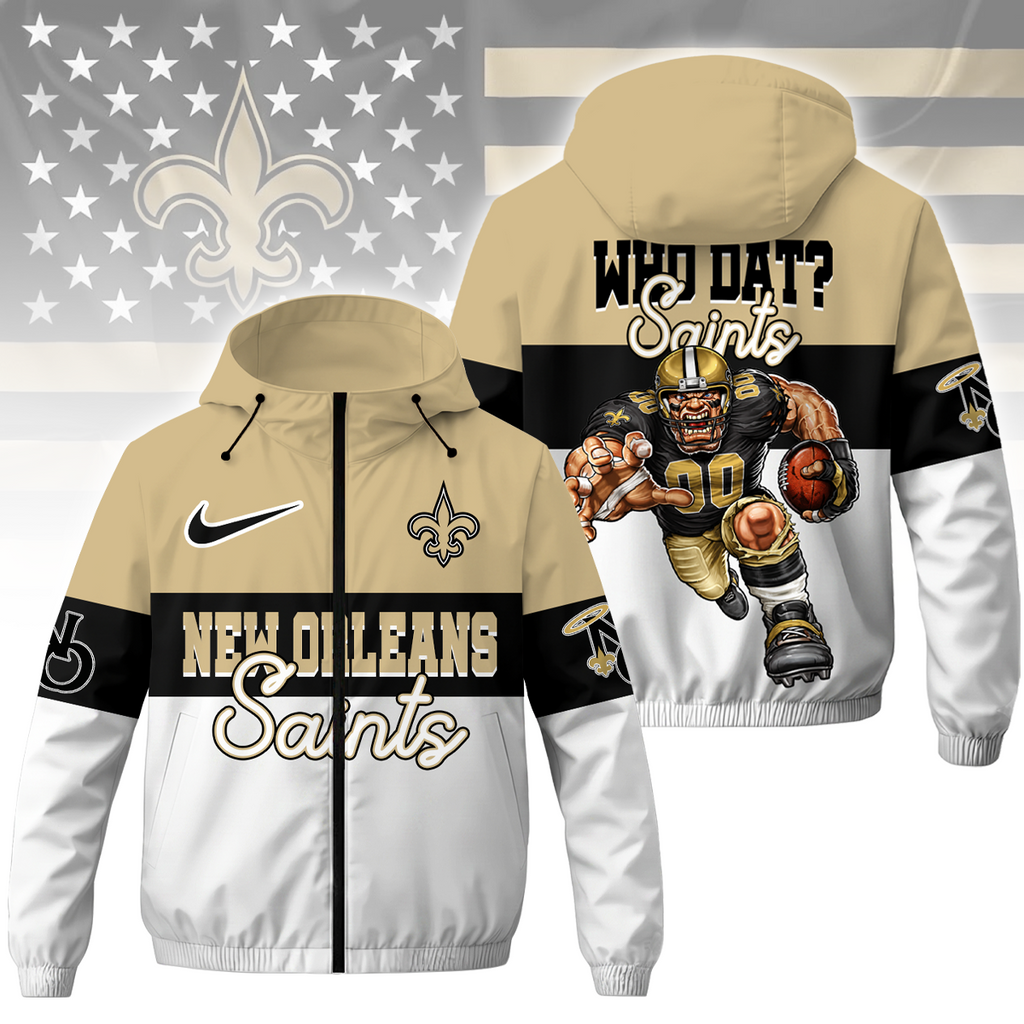 [SPECIAL OFFER] NEW CUSTOMIZED NFL24 NOS NEW ORLEANS SAINTS WINDBREAKER JACKET