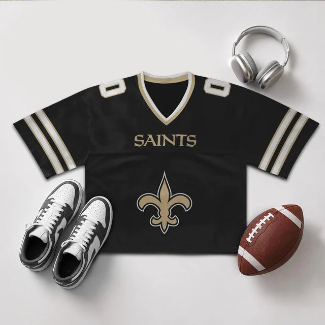 [SPECIAL OFFER] NEW CUSTOMIZED NFL24 NOS NEW ORLEANS SAINTS V-NECK JERSEY CROP TOP