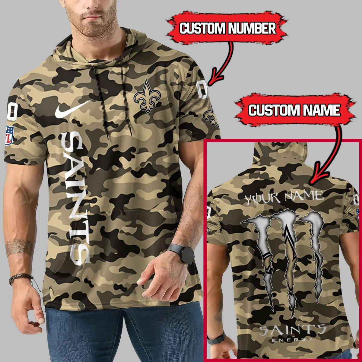 [SPECIAL OFFER] NEW CUSTOMIZED NFL24 NOS NEW ORLEANS SAINTS SHORT SLEEVE HOODIE