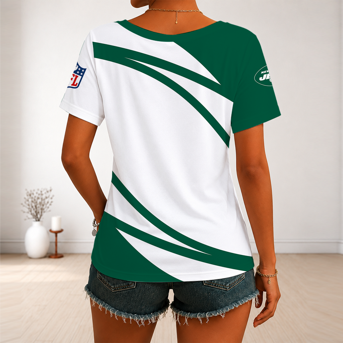 [SPECIAL OFFER] NEW CUSTOMIZED NFL25 NYJ NEW YORK JETS V-NECK FEMALE SHIRT