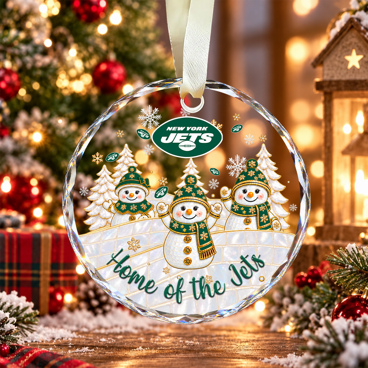 [SPECIAL OFFER] NEW CUSTOMIZED NFL25 NYJ NEW YORK JETS ROUND GLASS ORNAMENT