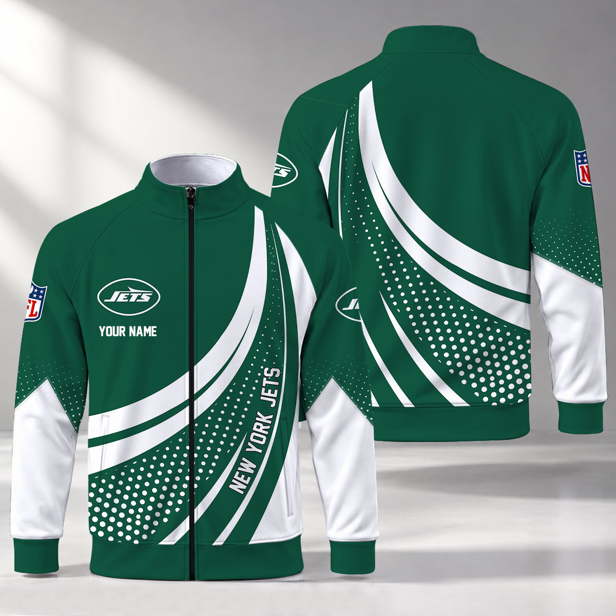 [SPECIAL OFFER] NEW CUSTOMIZED NFL25 NYJ NEW YORK JETS STAND COLLAR JACKET