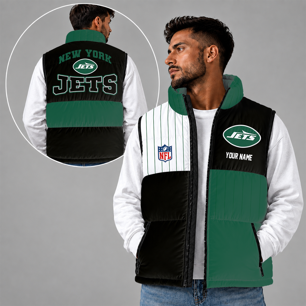 [SPECIAL OFFER] NEW CUSTOMIZED NFL25 NYJ NEW YORK JETS SLEEVELESS PUFFER VEST