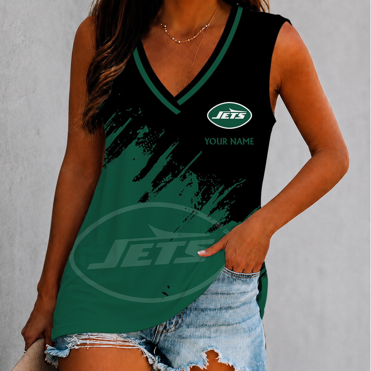 [SPECIAL OFFER] NEW CUSTOMIZED NFL25 NYJ NEW YORK JETS WOMEN'S V-NECK TANK TOP