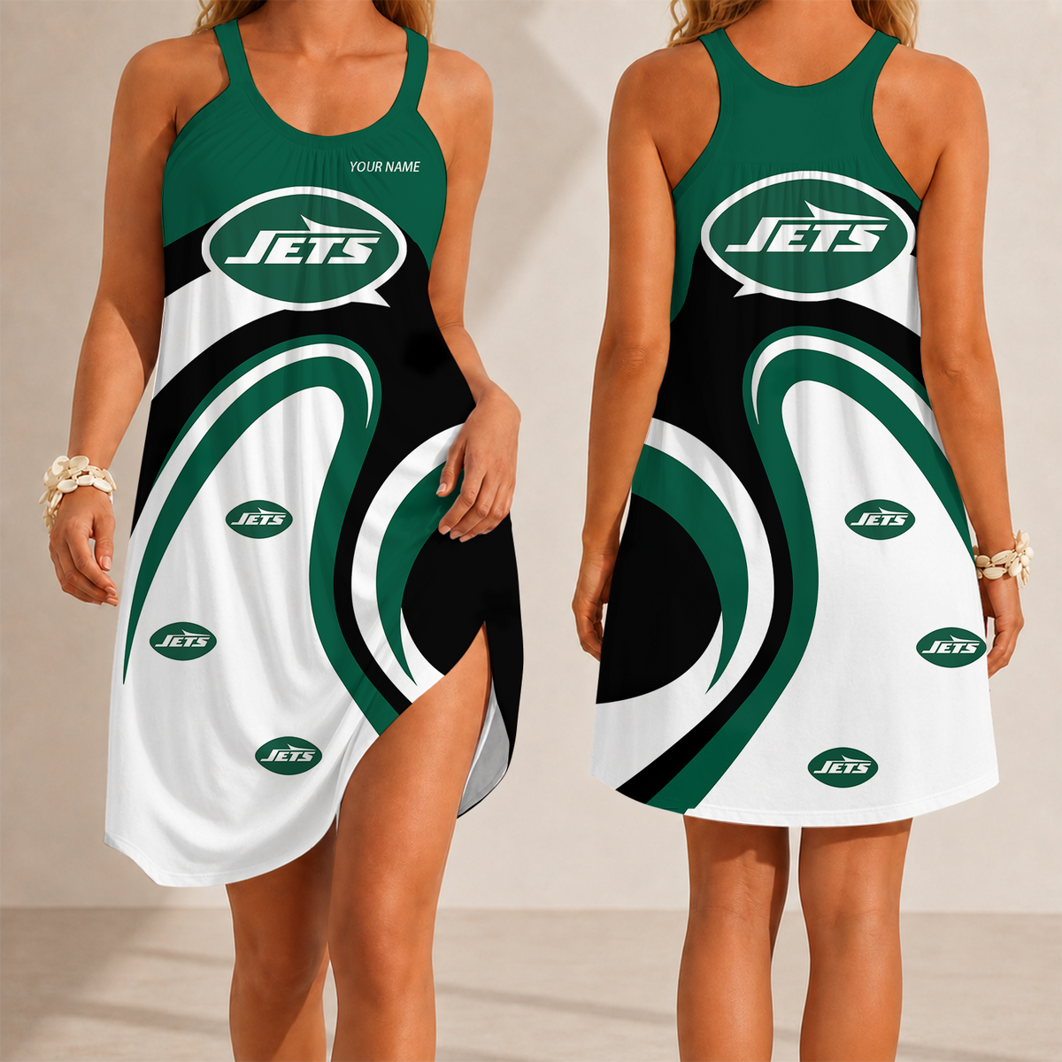 [SPECIAL OFFER] NEW CUSTOMIZED NFL25 NYJ NEW YORK JETS CAMISOLE DRESS