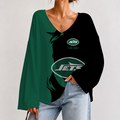 [SPECIAL OFFER] NEW CUSTOMIZED NFL25 NYJ NEW YORK JETS V NECK LONG SLEEVED CROP TOP
