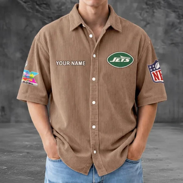 [SPECIAL OFFER] NEW CUSTOMIZED NFL25 NYJ NEW YORK JETS SEERSUCKER BUTTON SHIRT