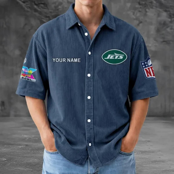 [SPECIAL OFFER] NEW CUSTOMIZED NFL25 NYJ NEW YORK JETS SEERSUCKER BUTTON SHIRT