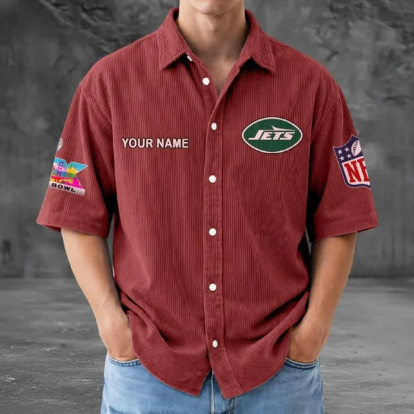 [SPECIAL OFFER] NEW CUSTOMIZED NFL25 NYJ NEW YORK JETS SEERSUCKER BUTTON SHIRT