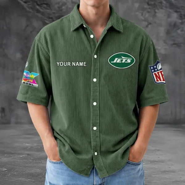 [SPECIAL OFFER] NEW CUSTOMIZED NFL25 NYJ NEW YORK JETS SEERSUCKER BUTTON SHIRT