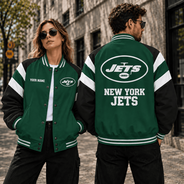 [SPECIAL OFFER] NEW CUSTOMIZED NFL25 NYJ NEW YORK JETS SATIN VARSITY & BASEBALL JACKET