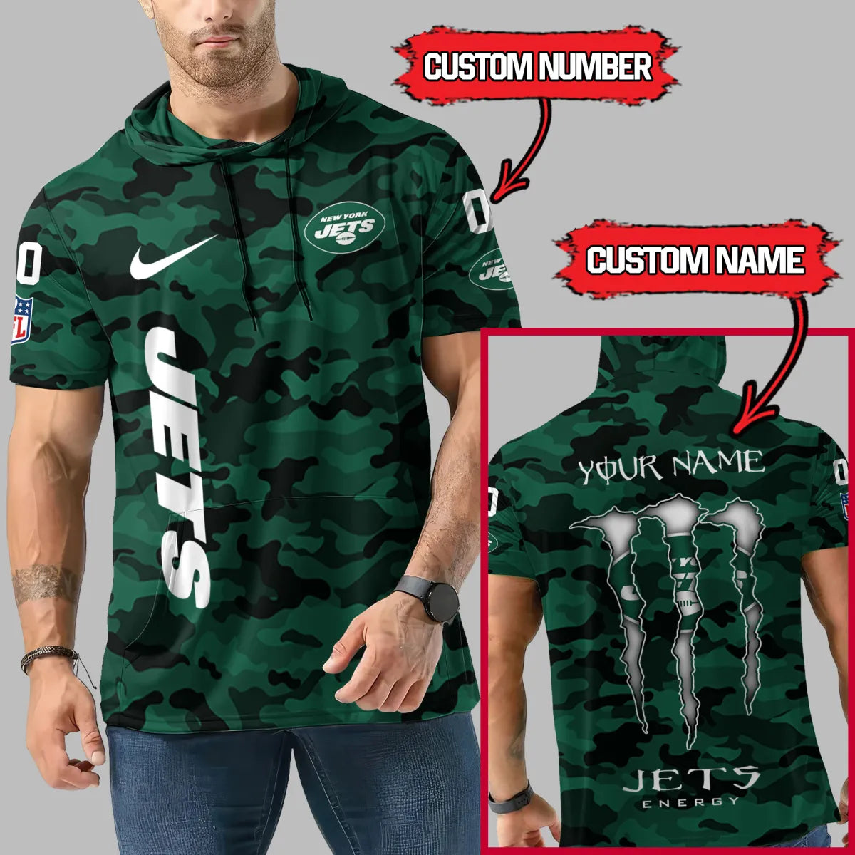 [SPECIAL OFFER] NEW CUSTOMIZED NFL25 NYJ NEW YORK JETS SHORT SLEEVE HOODIE