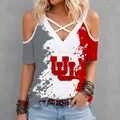 [FAN FAVORITE] NEW CUSTOMIZED NCAA FBS25 UTU UTAH UTES CRISS CROSS V-NECK TOP